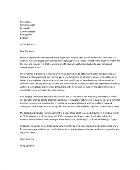 This is an example of a cover letter for an administrative job. FREE 9+ Sample Sales Cover Letter Templates in MS Word | PDF
