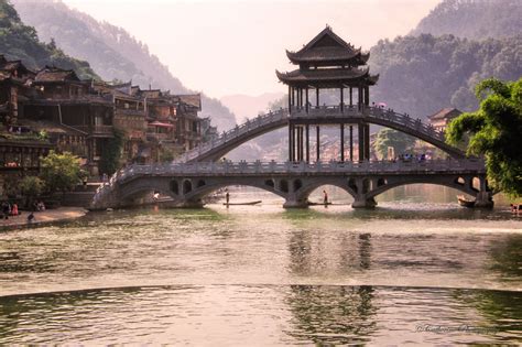 Wallpaper China Bridge Houses Reflection Nature Landscape Town