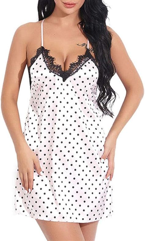 Xqtx Lingerie Sexy Erotic Costume Women Sex Lace Polka Dot Deep V Neck Nightdress Sexy Lingerie