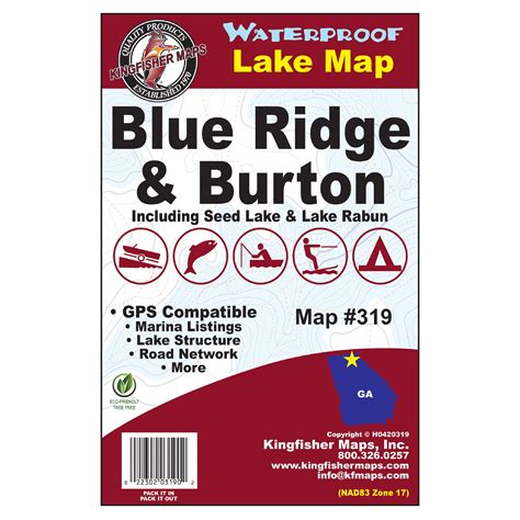 Kingfisher Maps Waterproof Lake Map Blue Ridge And Burton Lakes Georgia