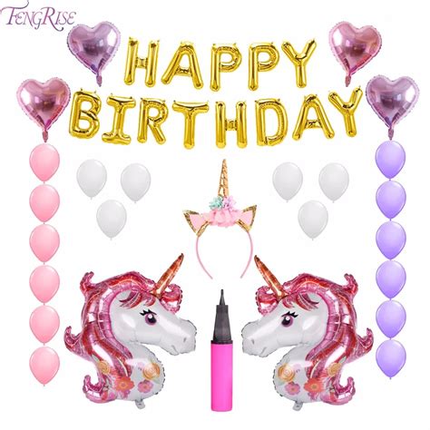 Fengrise Unicorn Party Decoration Purple Pink Aluminum Foil Balloons