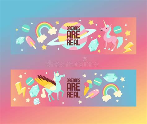 Kids Dreams Vector Cartoon Unicorn Character Of Girlish Horse With Horn