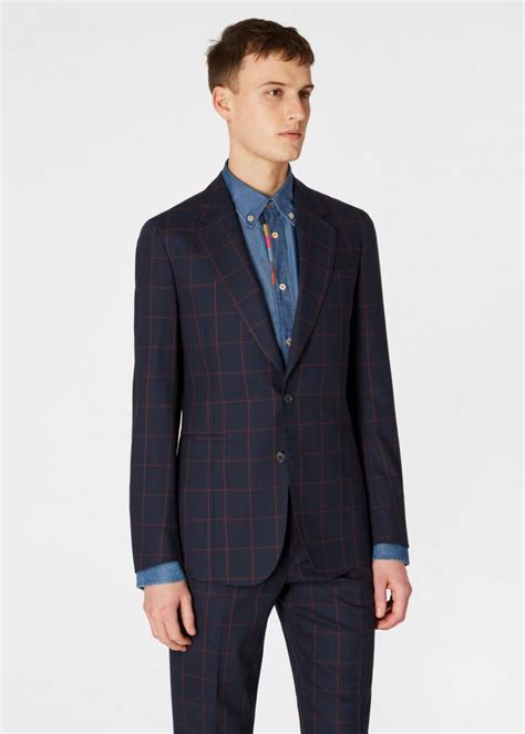 Paul Smith Tailored Fit Dark Navy Windowpane Check Loro Piana Wool