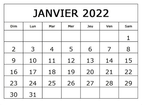 Gratuit Calendrier 2022 Janvier Imprimable Pdf Wordexcel The