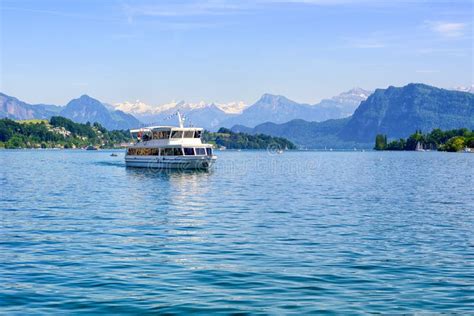 Lake Lucerne And Alps Mountains By Weggis Switzerland Stock Photo