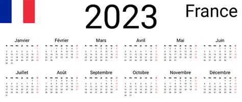 Français Calendrier 2023 Le Modèle De Conception Vectorielle Commence À