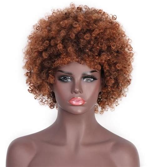 Afro Kinky Curly Short Synthetic Wigs For Women Natural Light Black Fluffy African American