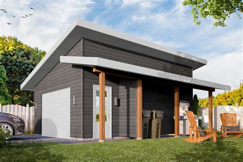 Modern Detached Garage Plan With Shed Roof Porch 22527dr