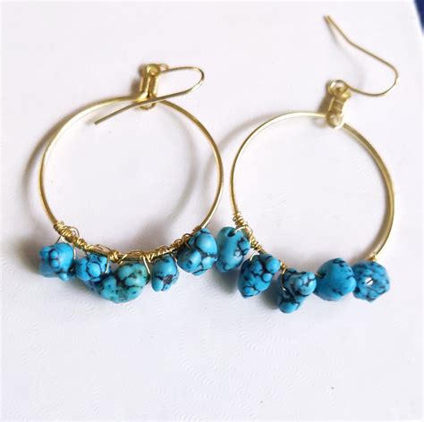 Turquoise Hoop Earrings Gold Hoop Earrings 1 Inch Hoop Etsy