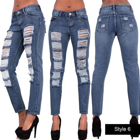 Women Ladies Sexy Stretch Faded Ripped Skinny Fit Denim Jeans Size 6 8