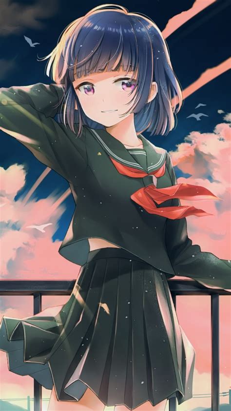 Download 540x960 Anime Girl School Uniform Smiling