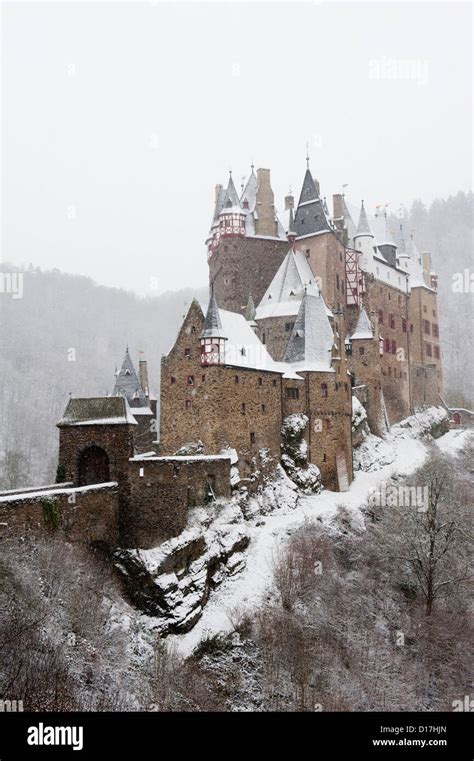 View Of Burg Eltz Castle In Winter Snow In Germany Stock Photo Royalty