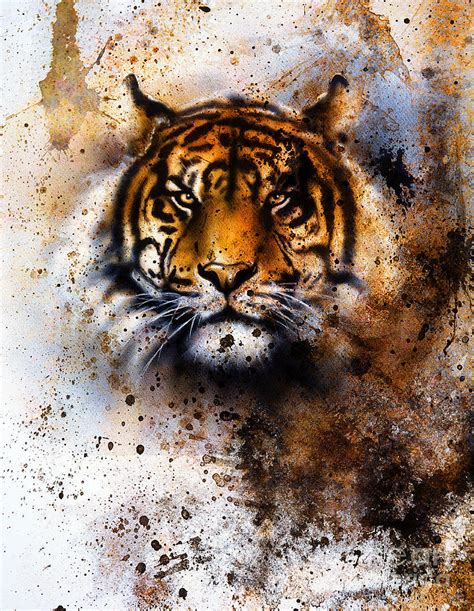Tiger Collage On Color Abstract Photograph By Jozef Klopacka