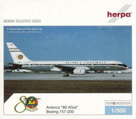 Boeing 757 200 Avianca Colombia 80 Anos N321lf Herpa 510103 1500