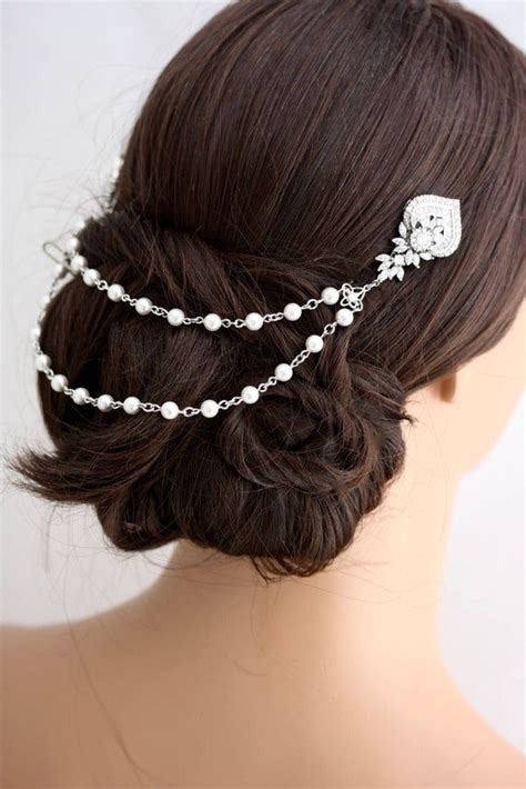Pearl And Crystal Hair Chain Boho Bridal Hair Accessory Etsy Hair