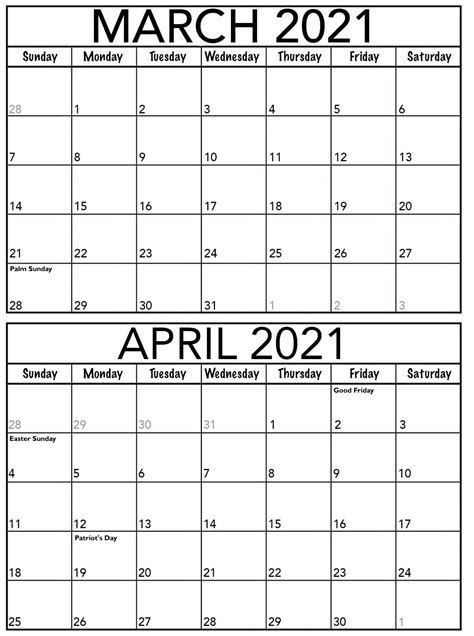 March April 2021 2021 March April Calendar Pdf Colorful