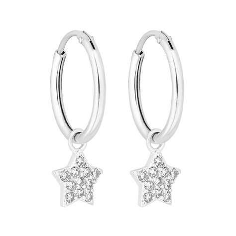 Simply Silver Sterling Silver 925 White Cubic Zirconia Star Hoop