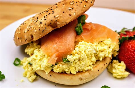 Smoked salmon and garlic spinach breakfast sandwich. Smoked Salmon Breakfast Bagel - Renee's Kitchen Quest