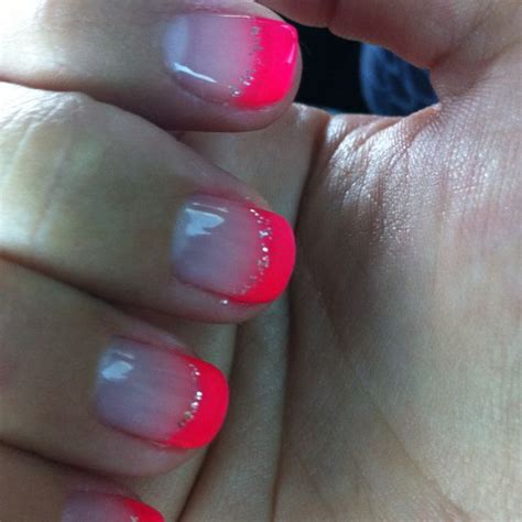 Shellac Hot Pink French Manicure With Glitter Beauty Pinterest