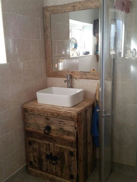Transform a wooden pallet into a mason jar storage unit; Vanity unit made from pallet boards and scaffold boards | Diy sink vanity, Rustic bathroom ...