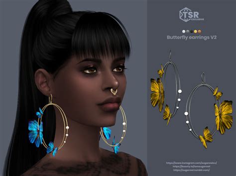 The Sims Resource Butterfly Earrings V2