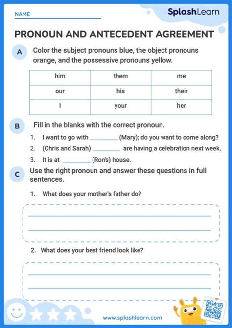 Printable 4th Grade Pronouns Worksheets Splashlearn