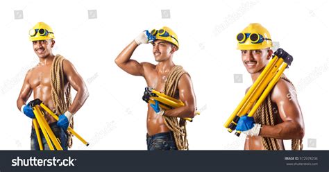 Naked Construction Worker On White Stock Photo Edit Now Shutterstock