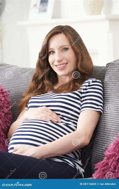 Pregnant Woman Relaxing On Sofa At Home Stock Image Image Of Resting Belly 68116605