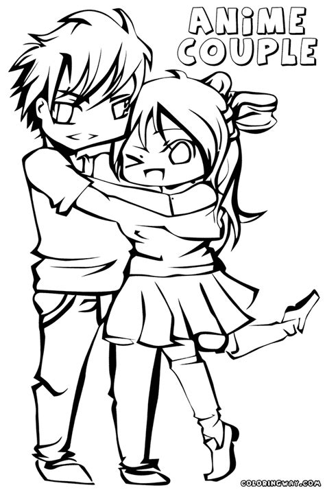 Anime Couple Coloring Pages Anime Girl And Boy Hugging Easy Outlines