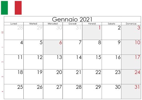 Calendario Gennaio 2021 Da Stampare Gratuitamente 🇮🇹