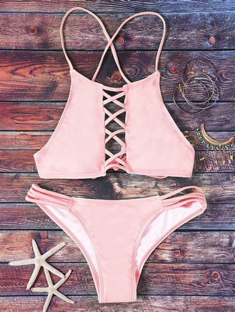 1999 Pink Hollow Out Halter Bikini Set Pink L かわいい水着 マイクロ水着 水着 夏