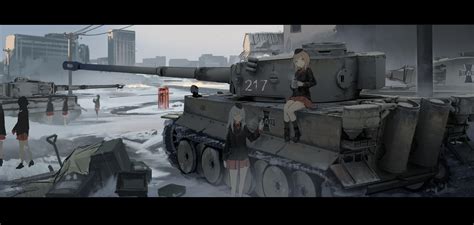 Wallpaper Anime Girls Winter Weapon Soldier Tank Military Girls