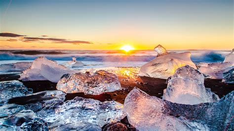 Beautiful 4k Sea Ice Beach Landscape Sunset Wallpaper Nature