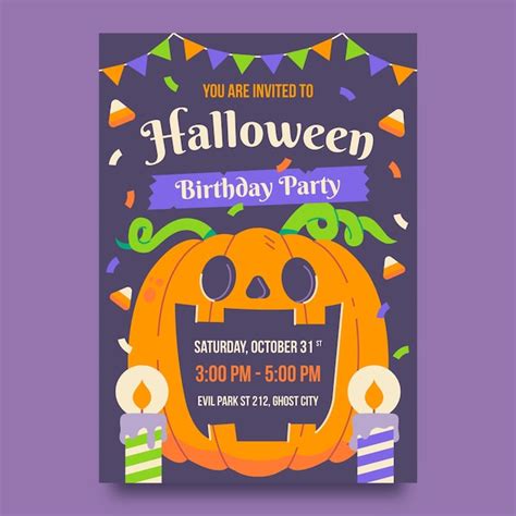 Free Vector Flat Halloween Birthday Invitation Template