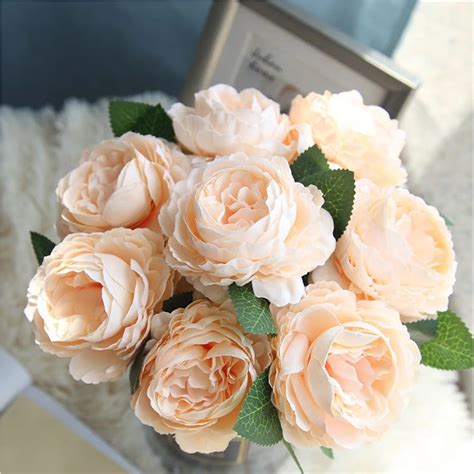 Simulation Peony Western Rose Artificial Plastic Flower Wedding Party Bridal Bouquet Home Decor