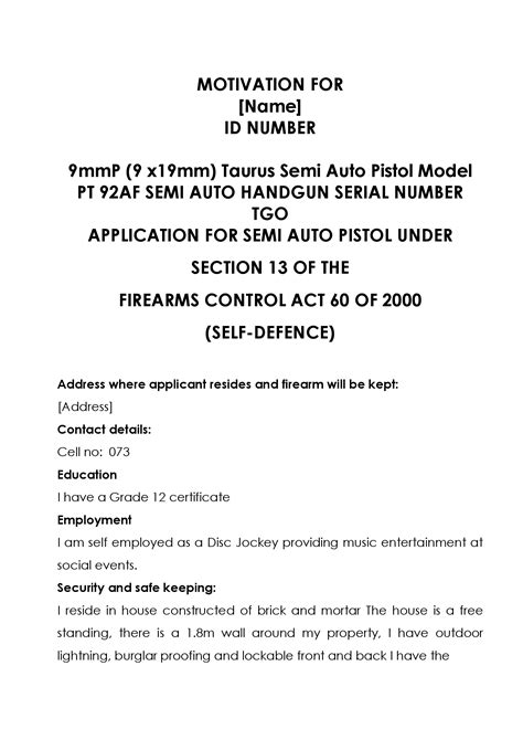 Writing a motivational letter can be a tough nut to crack. Download Firearm Licence Motivation Form - FormFactory