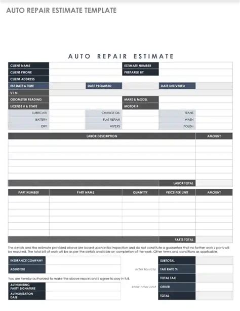 Auto Repair Estimate Form Fill Out Printable PDF Forms Online