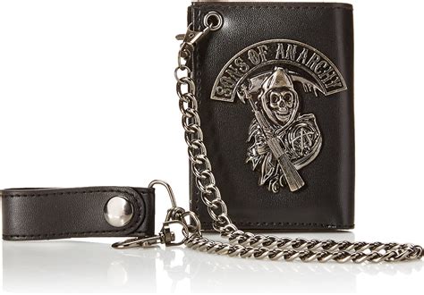 Sons Of Anarchy Mens Tri Fold Wallet With Chain Black One Size