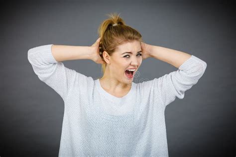 Unhappy Woman Screaming And Yelling In Pain Stock Photo Image Of