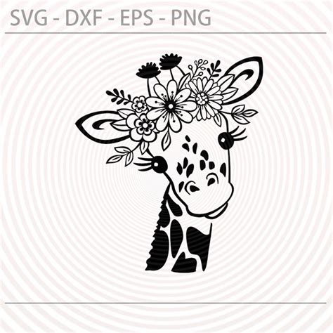 Cute Baby Giraffe With Floral Flower Crown Svg Funny Animal Etsy