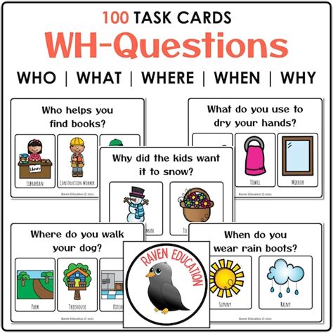 Wh Questions 100 Printable Task Cards Who What Where Etsy