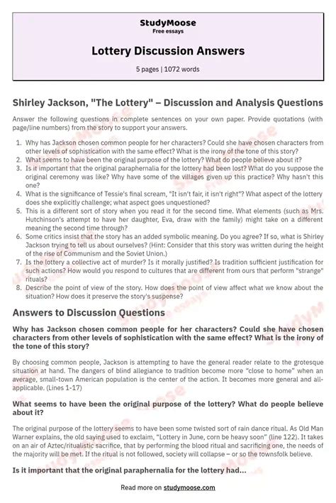 Lottery Discussion Answers Free Essay Example