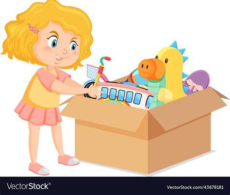A Girl Putting Her Toy Into The Box Royalty Free Vector