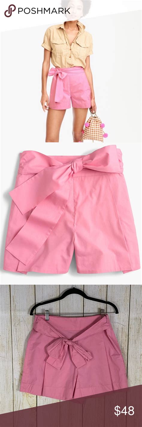 J Crew Tie Waist Shorts In Pink Cotton Poplin Pink Cotton Clothes