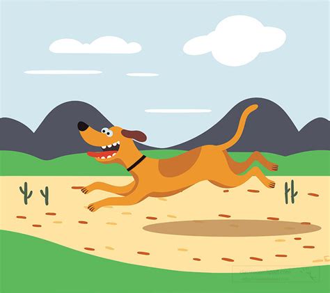 Dog Clipart Funny Dog Running In A Park With Hills In The Backgroundy