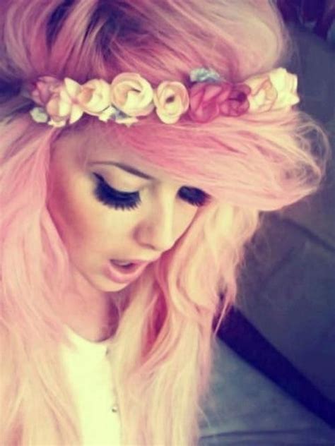 Flowers Pink Hair Scene Style Makeup Beauty Girl