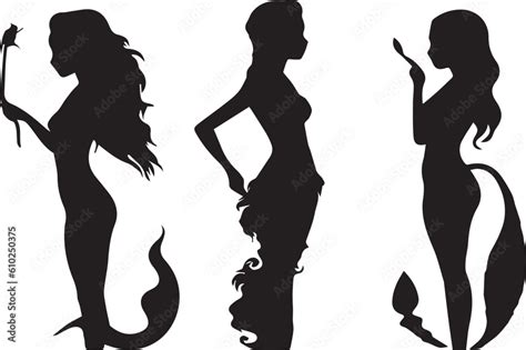 A Set Of Three Mermaids Silhouette Vector Illustration Stock Vector