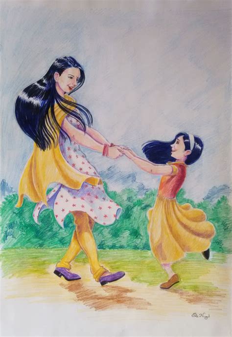 Mom & Daughter - Color pencil Artwork | Art drawings for kids, Abstract