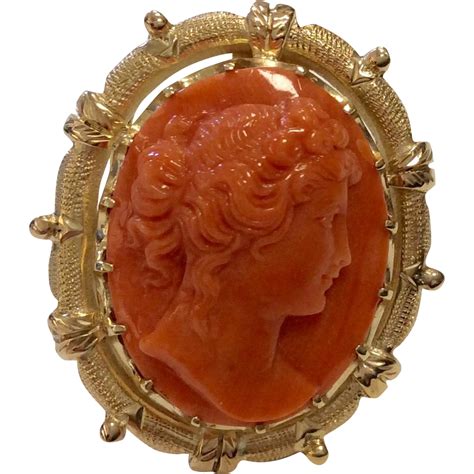 14k Carved Coral Cameo Ring Cameo Ring Coral Jewelry Vintage Cameo
