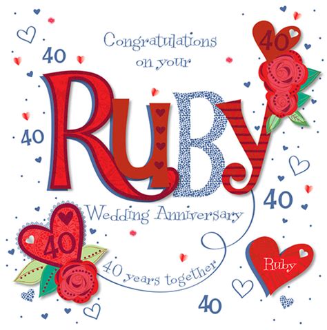 Handmade Ruby 40th Wedding Anniversary Greeting Card Cards Love Kates
